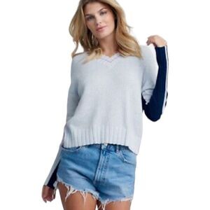Lisa Todd Borderline Sweater Large Grey Blue Navy Ice Navy Luxury Cotton 2X